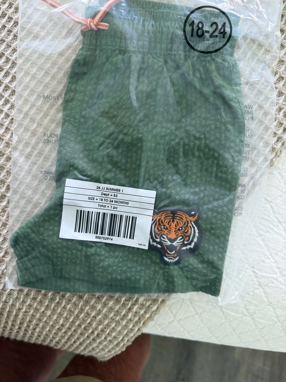 Jamie and Jack 18 to 24 month boys green swim trunks with tiger motif
new with t